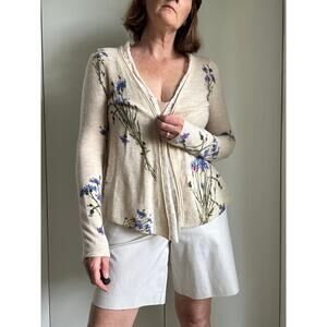 Knitted & Knotted Anthro Wool Cardigan Sweater Size Sm Open Neutral Floral